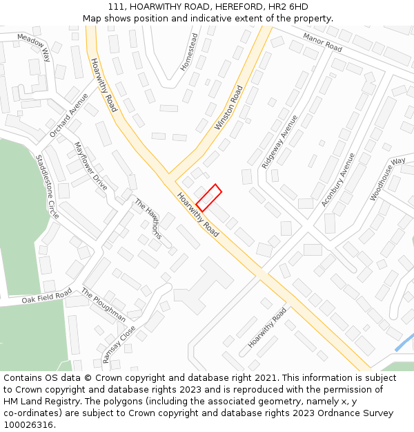 111, HOARWITHY ROAD, HEREFORD, HR2 6HD: Location map and indicative extent of plot