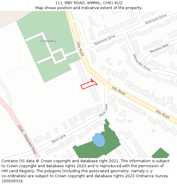 111, IRBY ROAD, WIRRAL, CH61 6UZ: Location map and indicative extent of plot