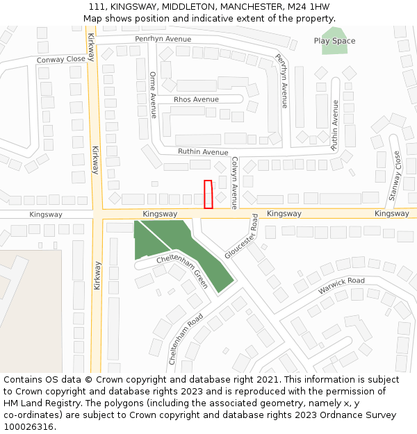 111, KINGSWAY, MIDDLETON, MANCHESTER, M24 1HW: Location map and indicative extent of plot
