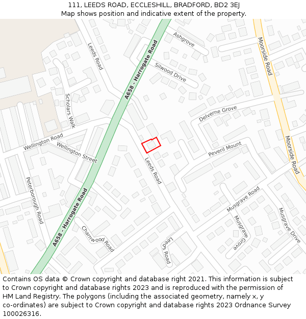 111, LEEDS ROAD, ECCLESHILL, BRADFORD, BD2 3EJ: Location map and indicative extent of plot