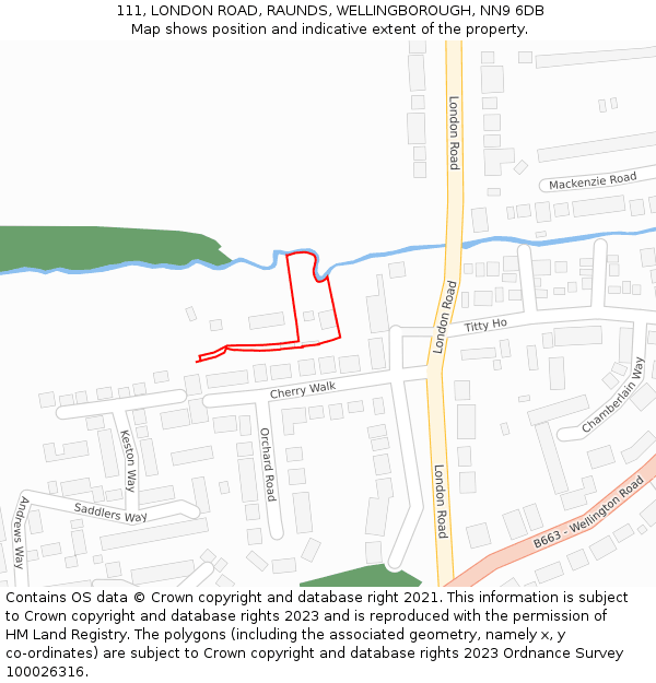 111, LONDON ROAD, RAUNDS, WELLINGBOROUGH, NN9 6DB: Location map and indicative extent of plot