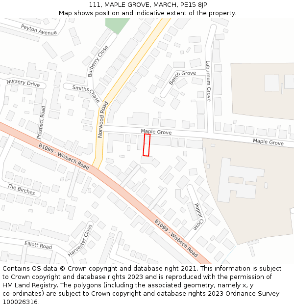 111, MAPLE GROVE, MARCH, PE15 8JP: Location map and indicative extent of plot