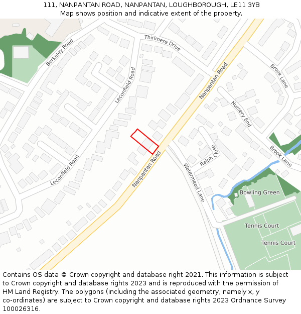 111, NANPANTAN ROAD, NANPANTAN, LOUGHBOROUGH, LE11 3YB: Location map and indicative extent of plot