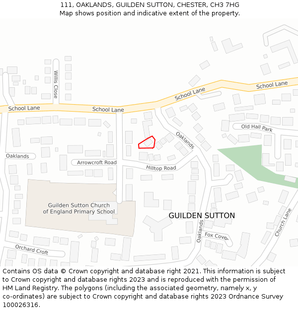 111, OAKLANDS, GUILDEN SUTTON, CHESTER, CH3 7HG: Location map and indicative extent of plot