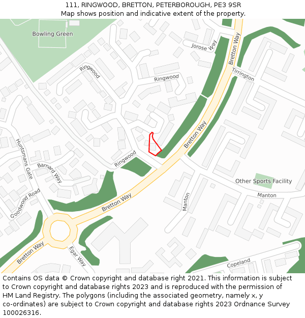 111, RINGWOOD, BRETTON, PETERBOROUGH, PE3 9SR: Location map and indicative extent of plot