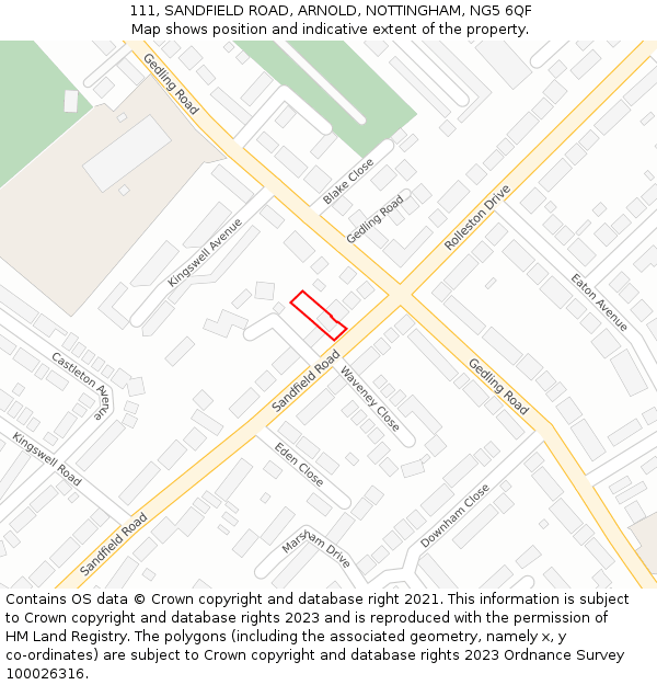 111, SANDFIELD ROAD, ARNOLD, NOTTINGHAM, NG5 6QF: Location map and indicative extent of plot