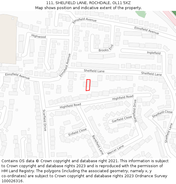 111, SHELFIELD LANE, ROCHDALE, OL11 5XZ: Location map and indicative extent of plot