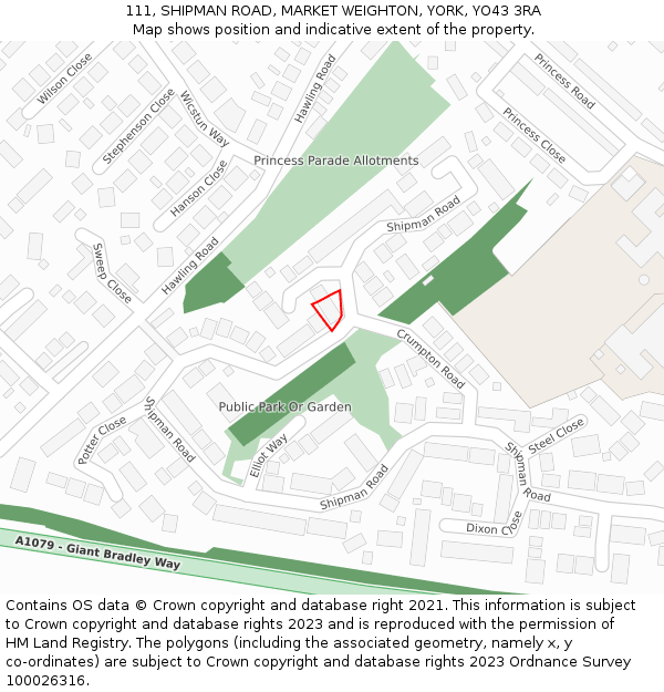 111, SHIPMAN ROAD, MARKET WEIGHTON, YORK, YO43 3RA: Location map and indicative extent of plot