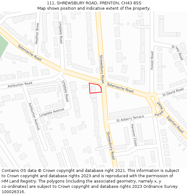 111, SHREWSBURY ROAD, PRENTON, CH43 8SS: Location map and indicative extent of plot