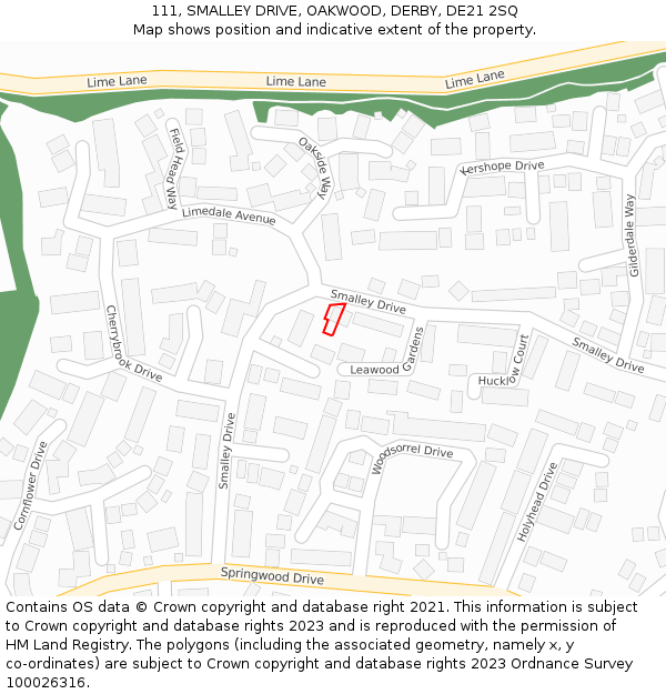 111, SMALLEY DRIVE, OAKWOOD, DERBY, DE21 2SQ: Location map and indicative extent of plot