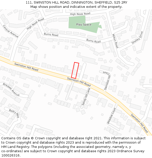 111, SWINSTON HILL ROAD, DINNINGTON, SHEFFIELD, S25 2RY: Location map and indicative extent of plot