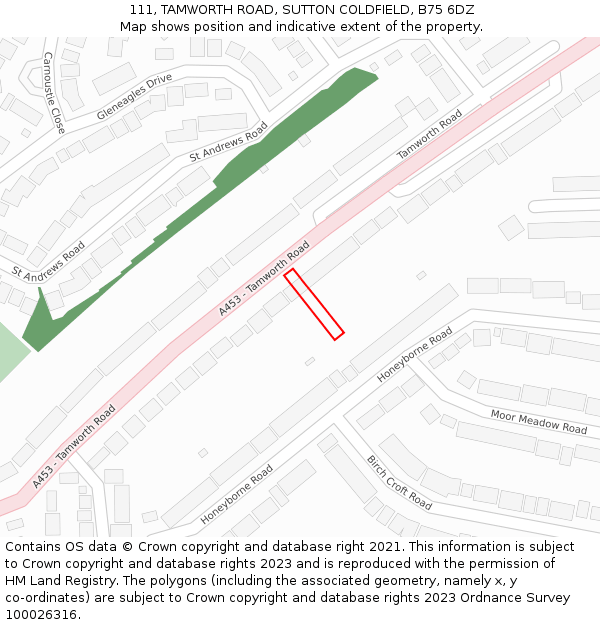 111, TAMWORTH ROAD, SUTTON COLDFIELD, B75 6DZ: Location map and indicative extent of plot