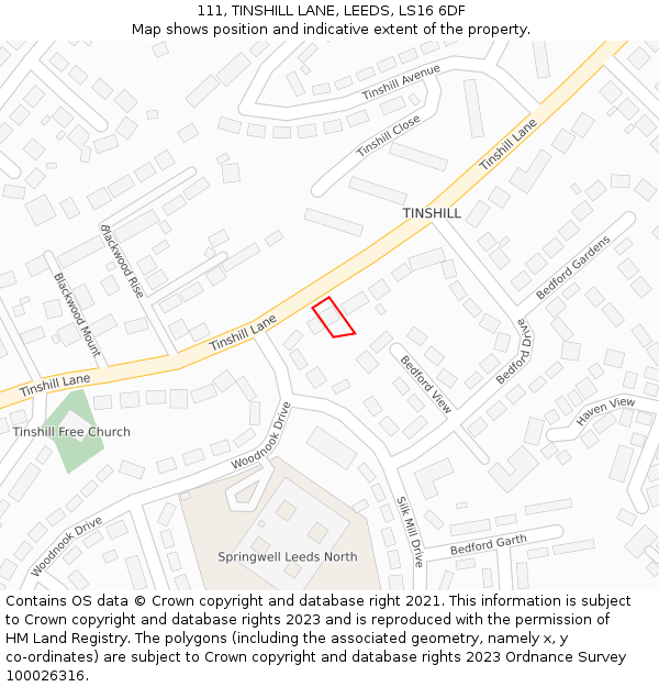 111, TINSHILL LANE, LEEDS, LS16 6DF: Location map and indicative extent of plot