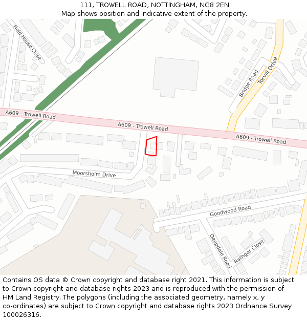 111, TROWELL ROAD, NOTTINGHAM, NG8 2EN: Location map and indicative extent of plot