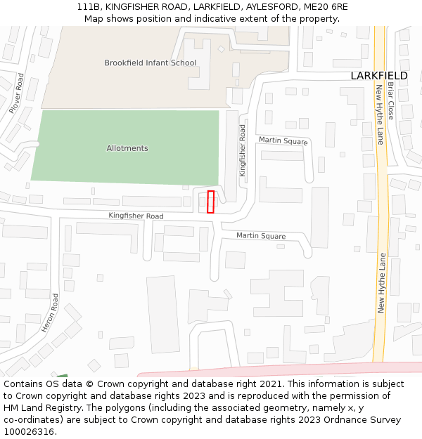 111B, KINGFISHER ROAD, LARKFIELD, AYLESFORD, ME20 6RE: Location map and indicative extent of plot