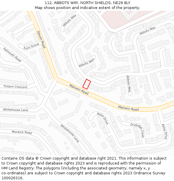 112, ABBOTS WAY, NORTH SHIELDS, NE29 8LY: Location map and indicative extent of plot