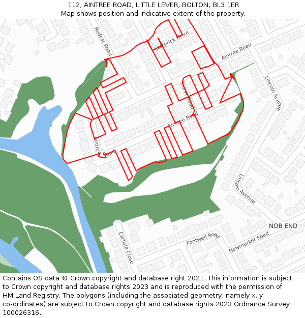 112, AINTREE ROAD, LITTLE LEVER, BOLTON, BL3 1ER: Location map and indicative extent of plot