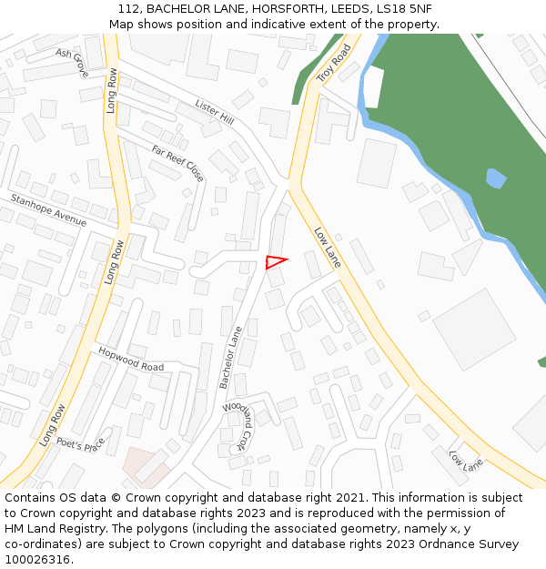 112, BACHELOR LANE, HORSFORTH, LEEDS, LS18 5NF: Location map and indicative extent of plot