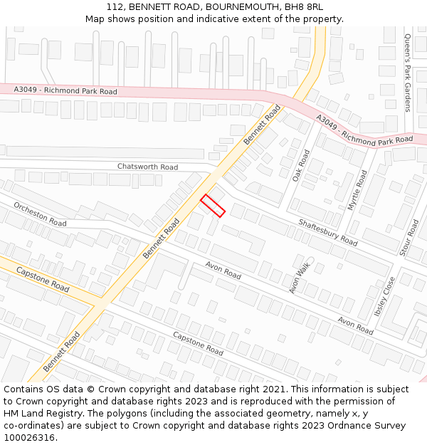 112, BENNETT ROAD, BOURNEMOUTH, BH8 8RL: Location map and indicative extent of plot