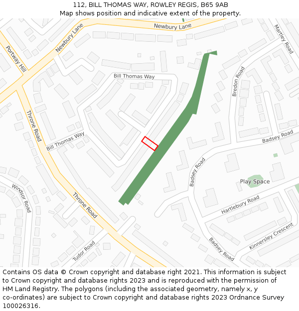 112, BILL THOMAS WAY, ROWLEY REGIS, B65 9AB: Location map and indicative extent of plot