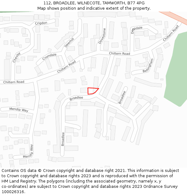112, BROADLEE, WILNECOTE, TAMWORTH, B77 4PG: Location map and indicative extent of plot