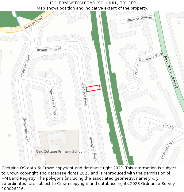 112, BRYANSTON ROAD, SOLIHULL, B91 1BP: Location map and indicative extent of plot