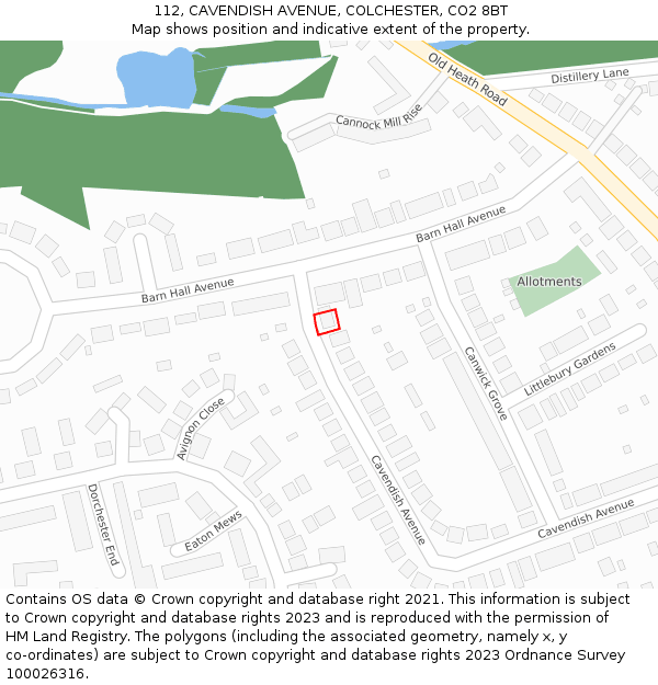 112, CAVENDISH AVENUE, COLCHESTER, CO2 8BT: Location map and indicative extent of plot