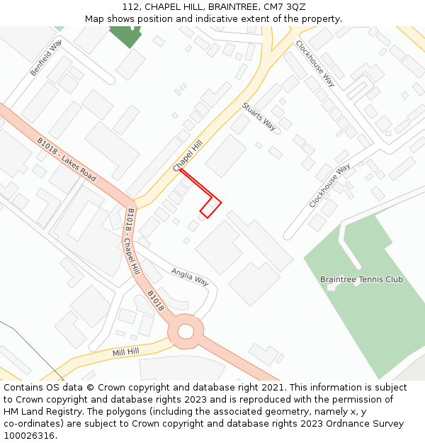 112, CHAPEL HILL, BRAINTREE, CM7 3QZ: Location map and indicative extent of plot