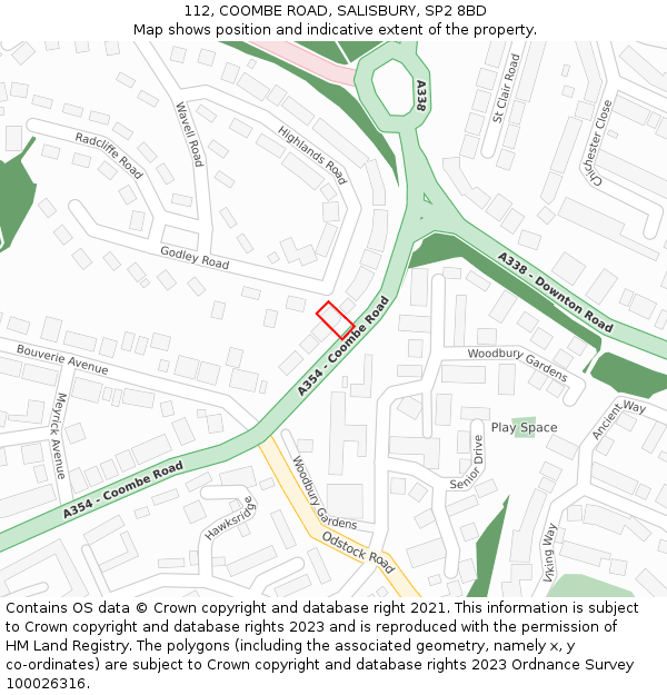 112, COOMBE ROAD, SALISBURY, SP2 8BD: Location map and indicative extent of plot