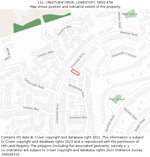 112, CRESTVIEW DRIVE, LOWESTOFT, NR32 4TW: Location map and indicative extent of plot