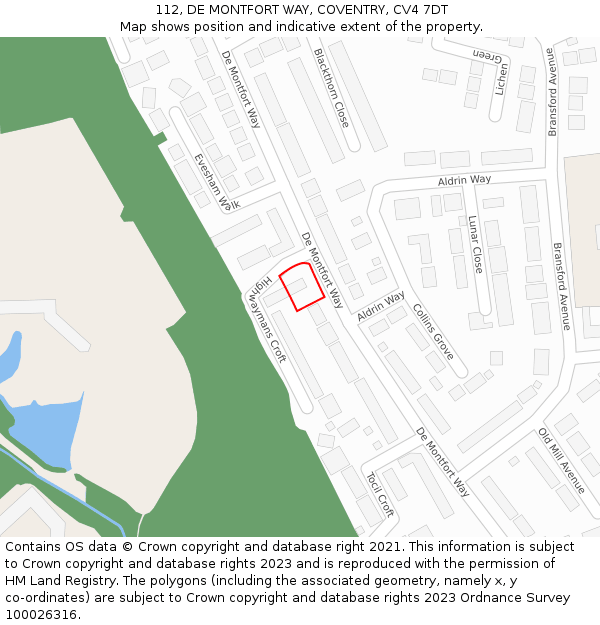 112, DE MONTFORT WAY, COVENTRY, CV4 7DT: Location map and indicative extent of plot