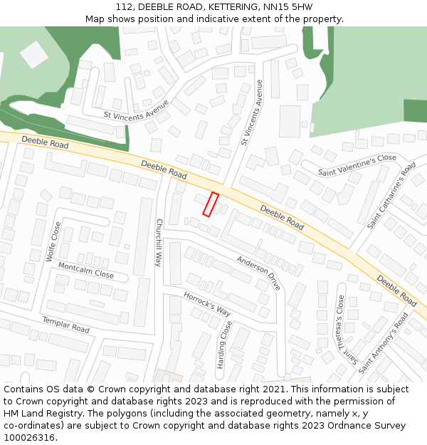 112, DEEBLE ROAD, KETTERING, NN15 5HW: Location map and indicative extent of plot