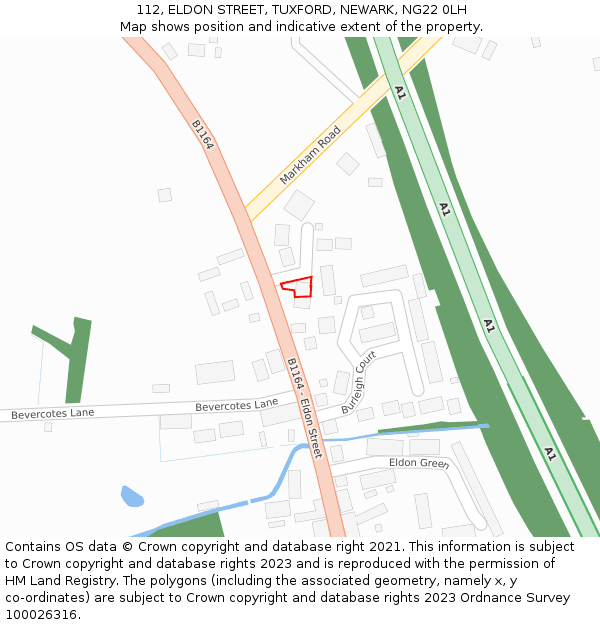 112, ELDON STREET, TUXFORD, NEWARK, NG22 0LH: Location map and indicative extent of plot