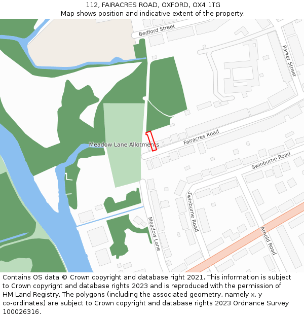 112, FAIRACRES ROAD, OXFORD, OX4 1TG: Location map and indicative extent of plot