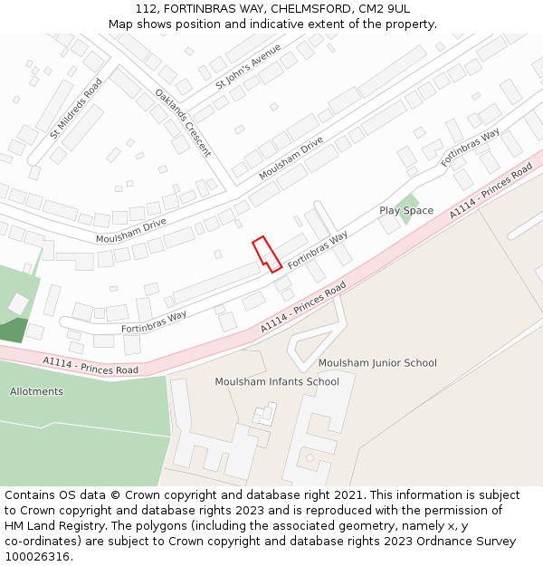 112, FORTINBRAS WAY, CHELMSFORD, CM2 9UL: Location map and indicative extent of plot