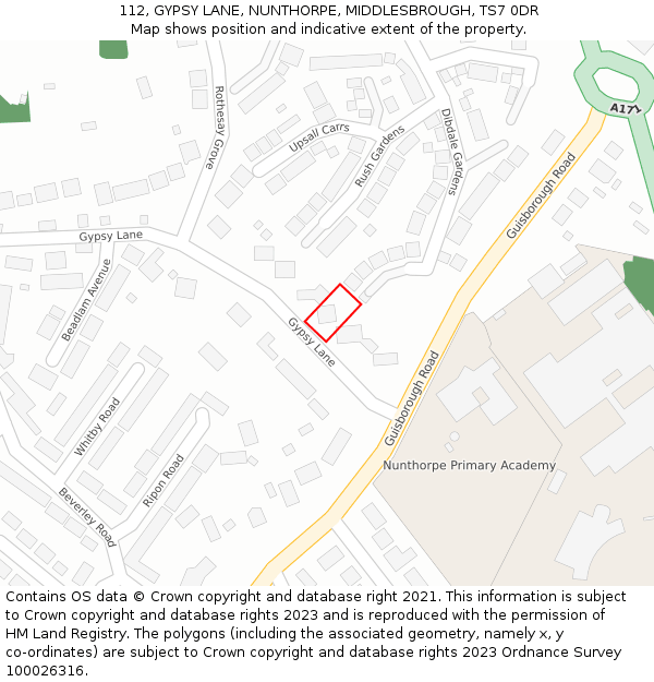 112, GYPSY LANE, NUNTHORPE, MIDDLESBROUGH, TS7 0DR: Location map and indicative extent of plot
