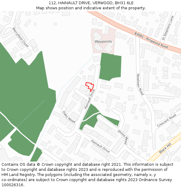 112, HAINAULT DRIVE, VERWOOD, BH31 6LE: Location map and indicative extent of plot