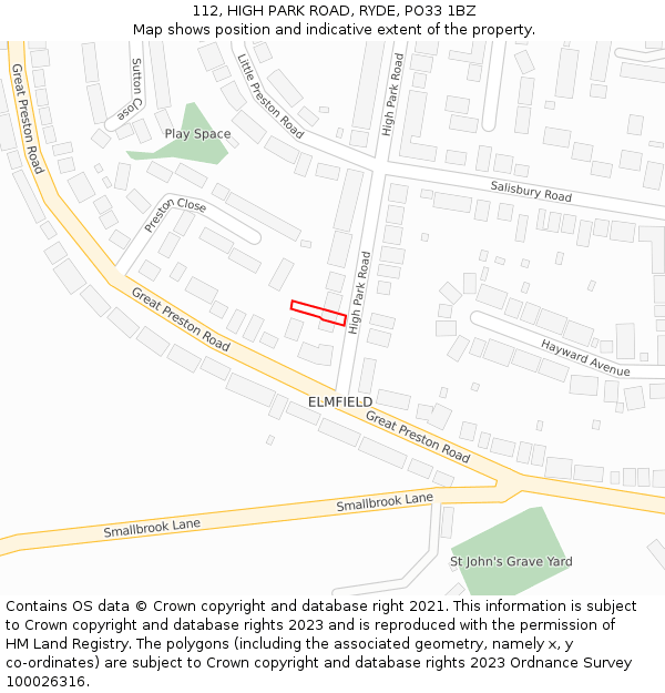 112, HIGH PARK ROAD, RYDE, PO33 1BZ: Location map and indicative extent of plot