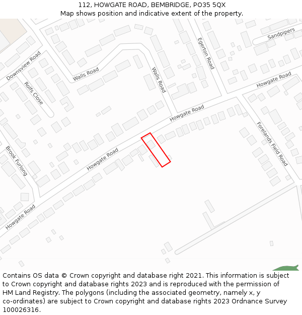 112, HOWGATE ROAD, BEMBRIDGE, PO35 5QX: Location map and indicative extent of plot