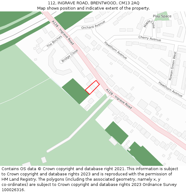 112, INGRAVE ROAD, BRENTWOOD, CM13 2AQ: Location map and indicative extent of plot