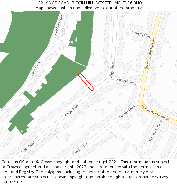 112, KINGS ROAD, BIGGIN HILL, WESTERHAM, TN16 3NQ: Location map and indicative extent of plot