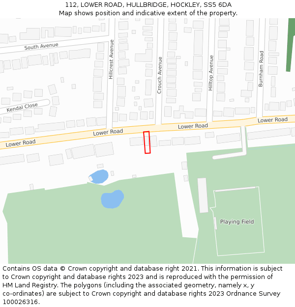 112, LOWER ROAD, HULLBRIDGE, HOCKLEY, SS5 6DA: Location map and indicative extent of plot