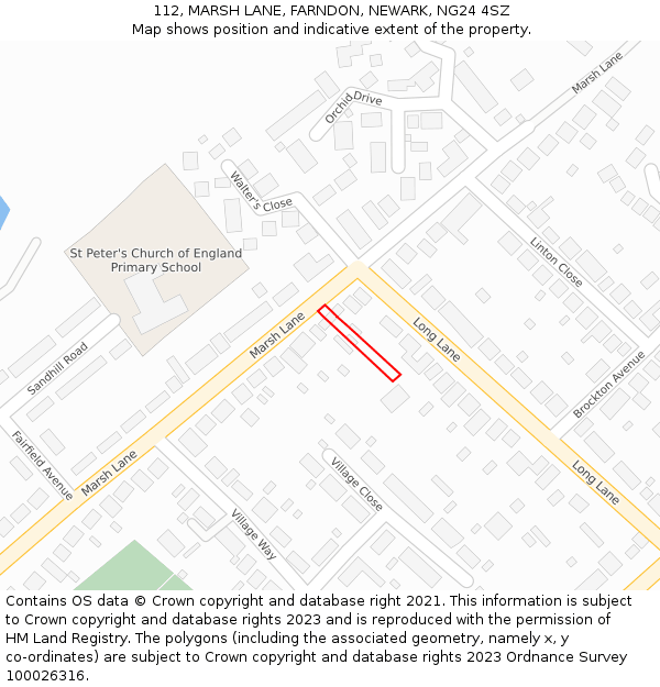 112, MARSH LANE, FARNDON, NEWARK, NG24 4SZ: Location map and indicative extent of plot