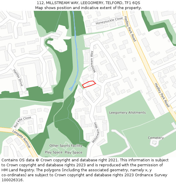 112, MILLSTREAM WAY, LEEGOMERY, TELFORD, TF1 6QS: Location map and indicative extent of plot