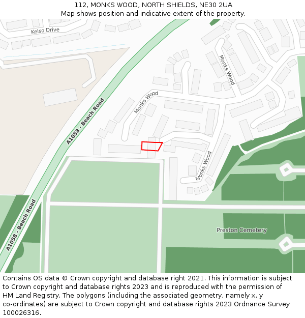 112, MONKS WOOD, NORTH SHIELDS, NE30 2UA: Location map and indicative extent of plot