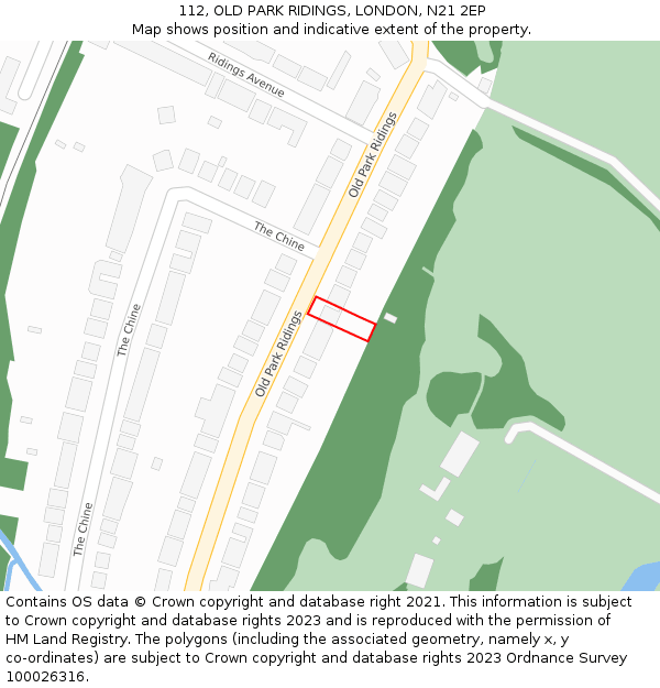 112, OLD PARK RIDINGS, LONDON, N21 2EP: Location map and indicative extent of plot