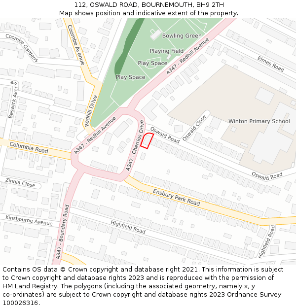 112, OSWALD ROAD, BOURNEMOUTH, BH9 2TH: Location map and indicative extent of plot