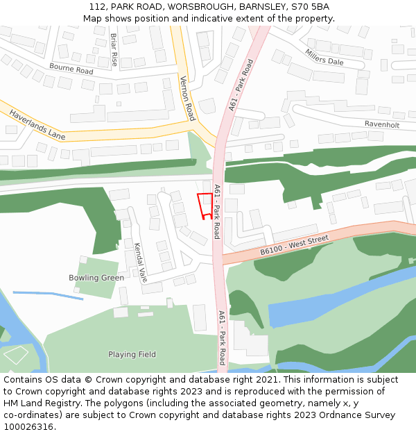 112, PARK ROAD, WORSBROUGH, BARNSLEY, S70 5BA: Location map and indicative extent of plot