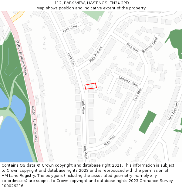 112, PARK VIEW, HASTINGS, TN34 2PD: Location map and indicative extent of plot