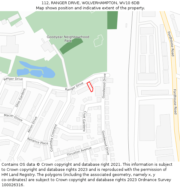 112, RANGER DRIVE, WOLVERHAMPTON, WV10 6DB: Location map and indicative extent of plot